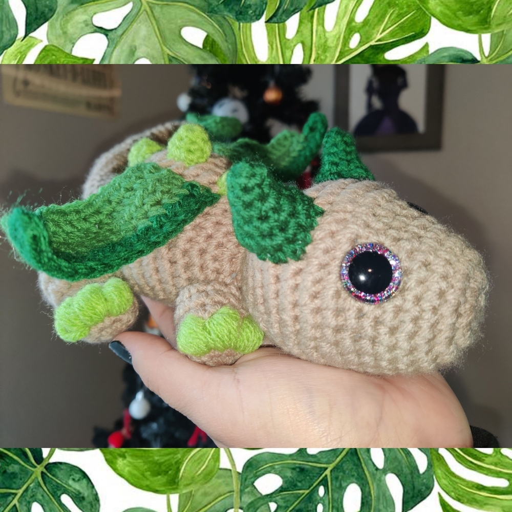 Handcrafted Tan and Green Crochet Dragon